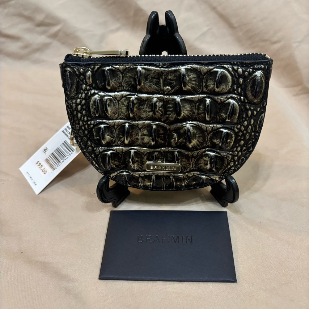 Brahmin Metallic Black Croc Embossed Pouch